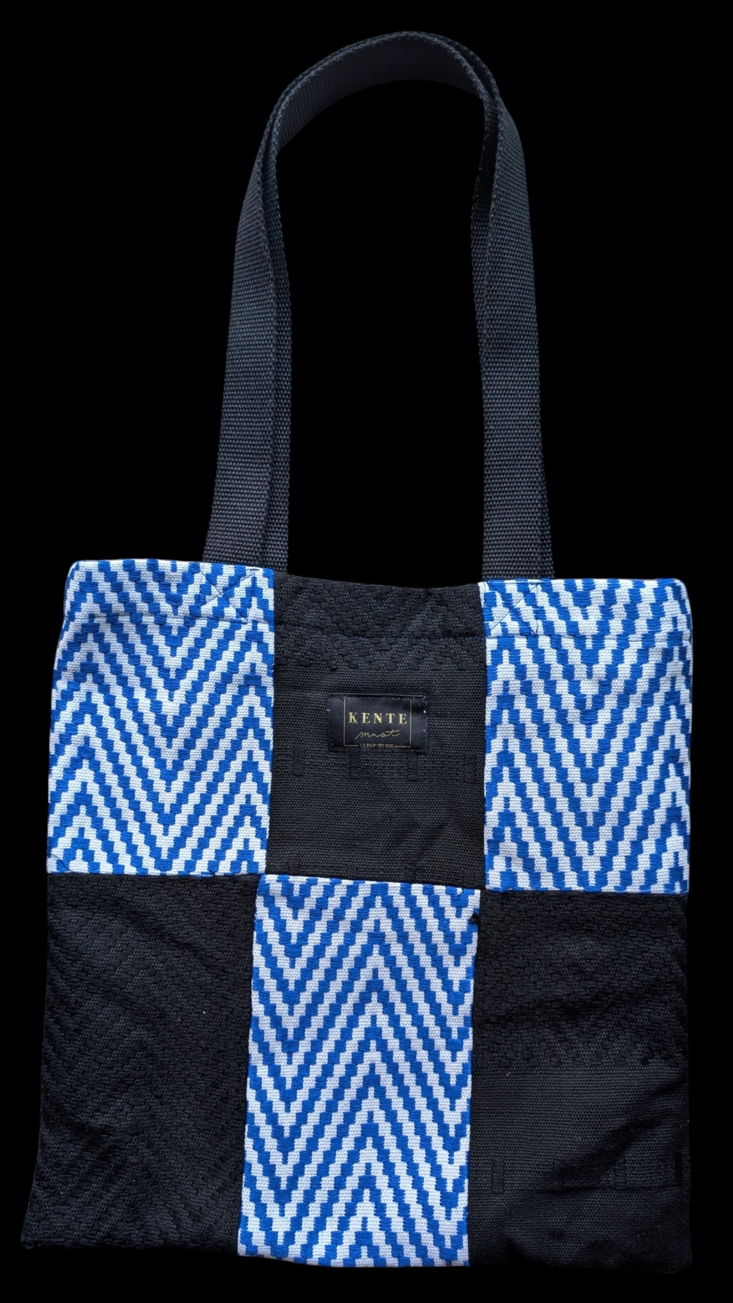 Totebag kente noir et bleu - Blue Ocean - Kentemust