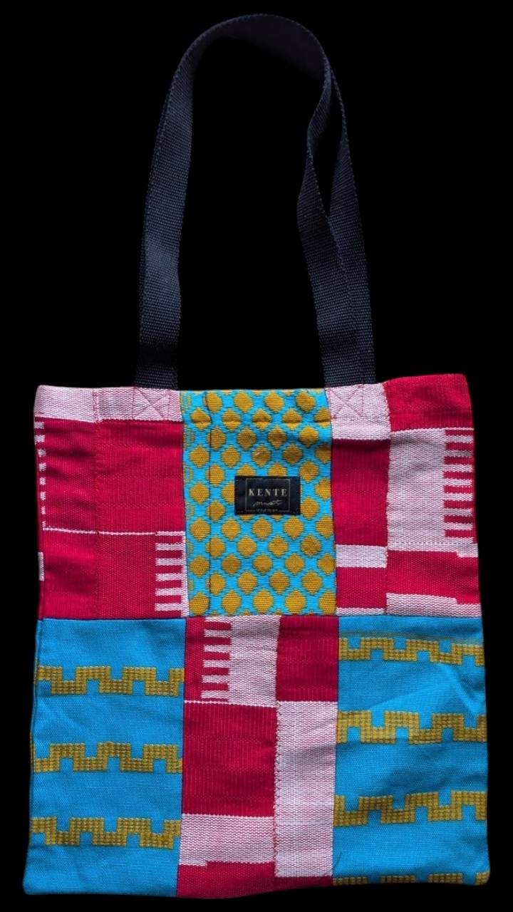 totebag kente rouge et bleu turquoise - Kentemust