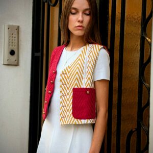 Top en kente rouge bordeaux et jaune sans manches - Red Summer
