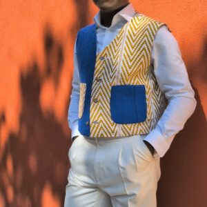 Top en kente bleu et jaune sans manches - Blue Summer