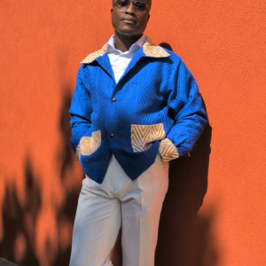 Top en kente bleu et jaune manches longues - Blue Summer