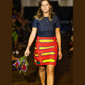 Robe en jean bleu brut et Kente - Iconic
